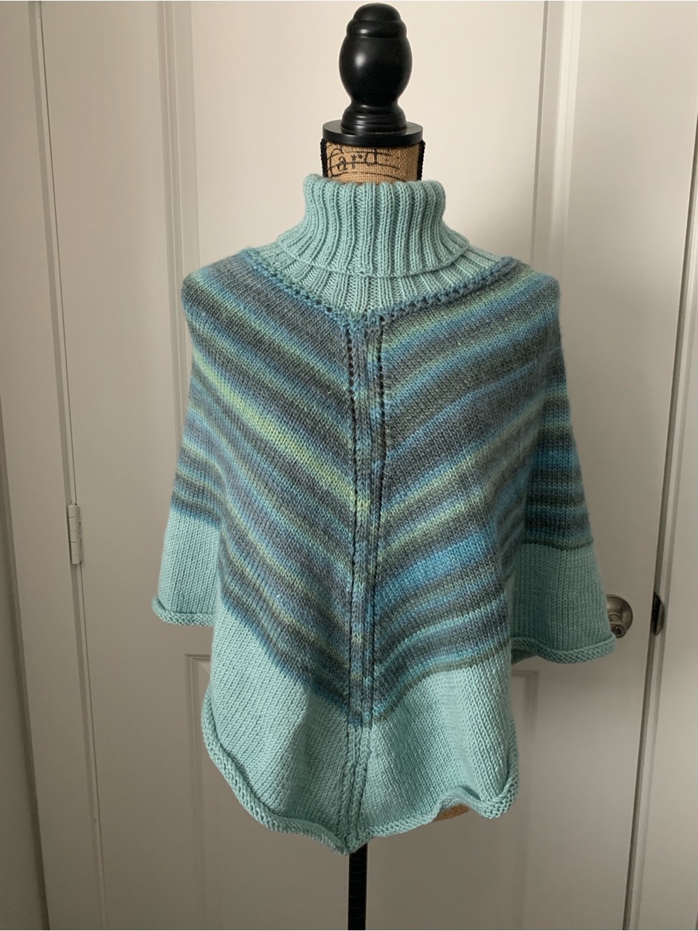 Blue & Green Knitted Poncho Size S